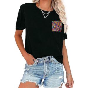 Women Sequined Splicing Short Sleeve T-Shirt Fashion Sparkle Sequin Party Tops Glitter Summer Beach Vacation Tee Shirt (Black, M)
