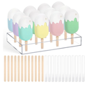 Gejoy Cakesicle Stand Display 12 Holes Acrylic Cake Pop Stand with 12 Pcs Reusable Acrylic Sticks and 50 Pcs Wooden Sticks Clear Ice Holder for Dessert Table Birthday Wedding
