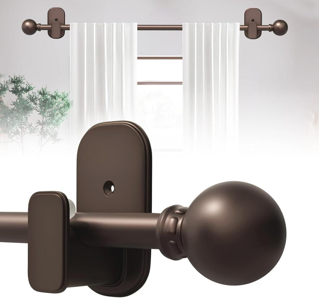TKZTKZ Curtain Rods No Drilling for Windows 32 to 60 Inch:No Drill Small Bronze Curtain Rod with Adhesive Brackets for Bedroom,5/8" Apartment Renter Friendly Adjustable Drapery Rods Easy Install