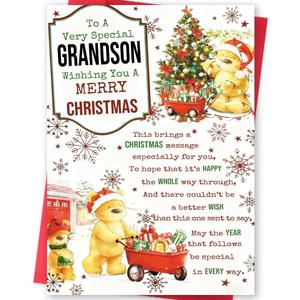 BENNLOOS Funny Grandson Christmas Cards, Merry Christmas Card Gifts Card for Grandson, Happy Holiday Cards from Grandma Grandpa