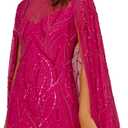 Adrianna Papell Women's Beaded Short Cape Sleeve Dress (6, Hot Orchid)