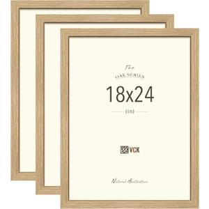 VCK 18x24 Poster Frame Set of 3 - Oak, Natural Solid Wood Picture Frames, Wall Hanging