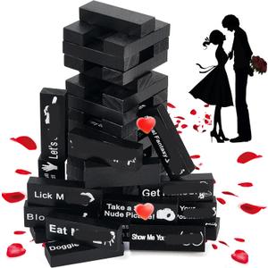48 Blocks Adult Naughty Games, Tumble Tower Couples Game for Adults Super Naughty Block Tower Tumbling Wooden Tower Stacking Block for Couples Date Night Ideas for Valentines Day Lover Date Games (English)