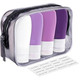 INSFIT Portable Travel Bottles, TSA Approved Leak Proof Containers for Toiletries, BPA Free Refillable Accessories for Shampoo, Body Wash, Liquids (4 Pack) (2 Ounce, Purple 2oz)