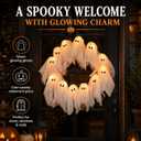 LED Light Up Halloween Ghost Wreath for Front Door, Cute Spooky Party Decor