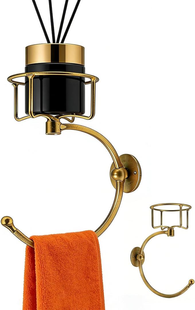 Gold Bathroom Wall Hand Towel Holder with Candle/Aromatherapy Holder, Multi-Functional Gold Wall Hooks,Candle Holders for Bathroom Dcor
