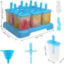 12 Cavities Popsicles Molds, BPA-Free Popsicle Molds with Built-in Popsicle Stick, DIY Popsicle Molds with Cleaning Brush and Funnel