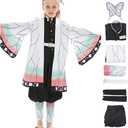 Gonriya Kids Cosplay Cloak Anime Costume Japanese Kimono Suit Full Set Outfits with Belt Earrings Props Halloween (Large, Pink)