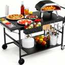 47" Outdoor Pizza Oven Table with Wheels, Heavy Duty Pizza Oven Cart with Propane Tank Holder, Grill Cart Prep Table for BBQ Patio Backyard Cooking, Large Metal Stand