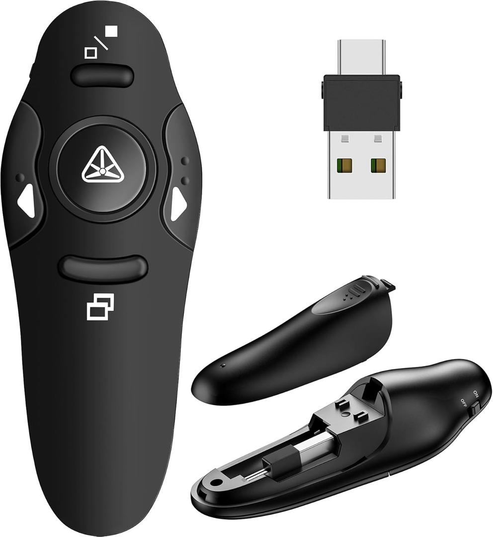 Presentation Remote Clicker, USB A & USB C Wireless Presenter for PowerPoint Presentation Remote, RF 2.4GHz Slide Advancer for Mac, Keynote, Computer, Laptop