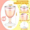 Thenshop 50 Pack 5 oz Plastic Champagne Flutes Clear Disposable Wine Glasses Cups with Stem Reusable Goblets Shatterproof Cocktail Cups for Mother's Day Wedding Party Holiday Dessert(Rose Gold Rim), About 2.64 Inches/ 67 Mm