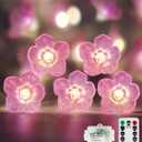 Cherry Blossom Flower String Lights for Bedroom, Pink Fairy Lights Battery Operated with Remote & 8 Modes & Timer, 10ft 30 LED Waterproof String Light Indoor Outdoor for Wedding Home Christmas Decor