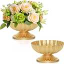 Gold Flower Vases for Centerpieces: Vintage Compote Bowl Vase for Wedding 4 Inch Small Pedestal Vase for Party Gold Centerpieces for Table Metal Urn for Event Home Decor Set of 2