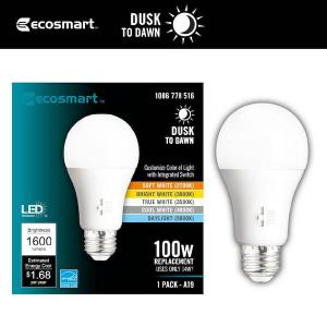100-Watt Equivalent A19 Dimmable CEC Dusk to Dawn LED Light Bulb with Selectable Color Temperature (1-Pack)