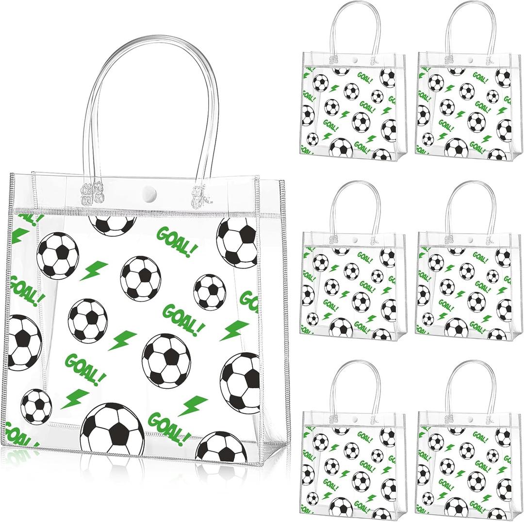 Aliceset 20 Pcs Soccer Clear Goodie Bag with Handles PVC Sport Theme Party Favor Bag Bulk for Team Gifts Birthday, 8x8x3.15''
