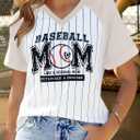 Baseball Mom Shirts for Women - Oversized V Neck Baseball Jersey Shirt Stripe Graphic Print Casual Tops Tees (Pink, L)