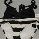 Retro Vintage Black Top  Black and White Horizontal Stripe Panties Fashion Striped Sexy Two Piece Bikini Swimsuit Swimwear Set for Women  S
