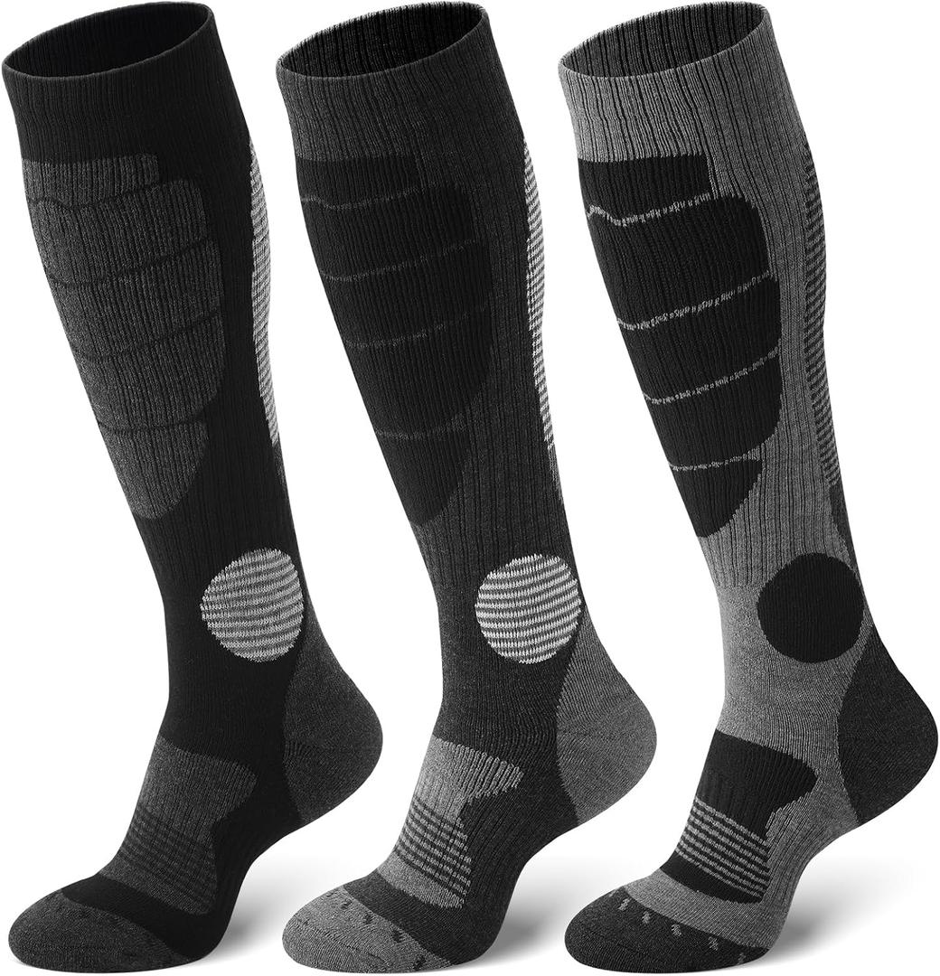Clothclose Ski Socks-3 Pairs Warm Merino Wool Snowboard Socks for Mens Womens in Cold Weather for Cycling Skiing Hiking (One Size, Black, White, Grey)