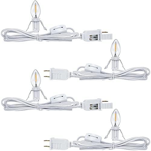 4 Pieces Accessory Cord with One LED Light Bulb Lamp Kit, 6Ft Christmas Village Lights Cord with On/Off Switch and Spare Fuse, Blow Mold Light for Christmas Houses Village, Holiday Craft Decorations