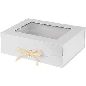 White Extra Large Gift Box for Presents with Ribbon 16.5x13x5.3 Inches Clear Gift Box with Window Magnetic Closure Gift Boxes with Lids