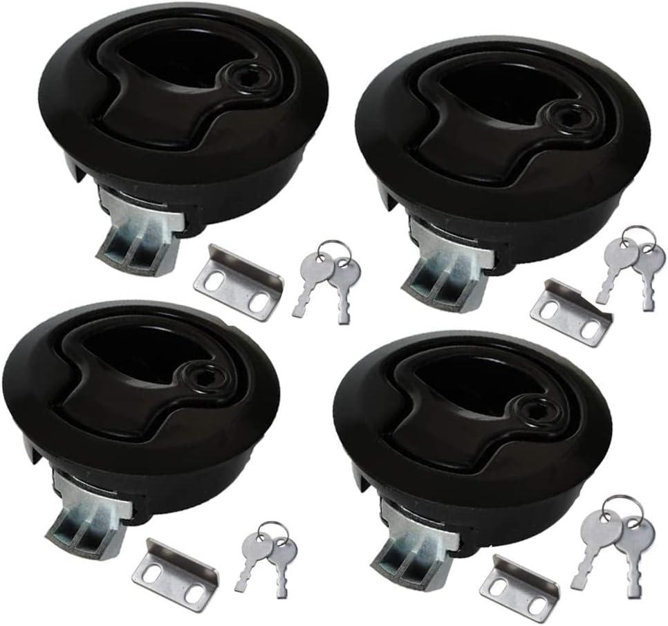 WJSKDQ 4PCS Boat Hatch Handle Round Boat Latches Flush Pull Slam Latch for Boat Hatch Lock Keyed Lock Black