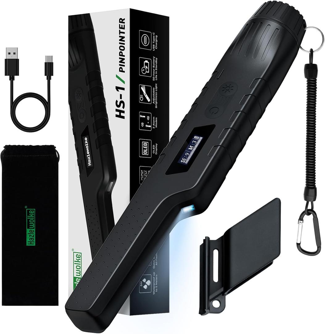 Rechargeable Metal Detector Pinpointer for Adults & Kids, Fully Waterproof Hand-held Metal Detectors Wand with One-Key Interference Elimination, Superhet-Tec Pin Pointer Metal Detector Accessories, Black