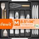 Lifewit Expandable Silverware Organizer, Plastic Utensil Tray for Kitchen Drawer, BPA Free Flatware Cutlery Holder, Space-Saving Storage for Spoons Forks Knives, 8.5-14 x 12 x 1.5 inch, Black