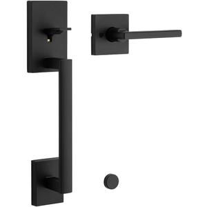 Kwikset San Clemente Front Door Handle No Lock, Entry Handleset Exterior with Interior Reversible Handed Lever, Non-Locking, Matte Black, Deadbolt Not Included, with Microban Protection
