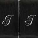 Monogrammed Towels Fingertip, Personalized Gift, 11 x 18 Inches - Set of 2 White Embroidered Towel - Extra Absorbent 100% Cotton - Soft Velour Finish - For Bathroom/ Kitchen/ Spa - Initial I (Black)