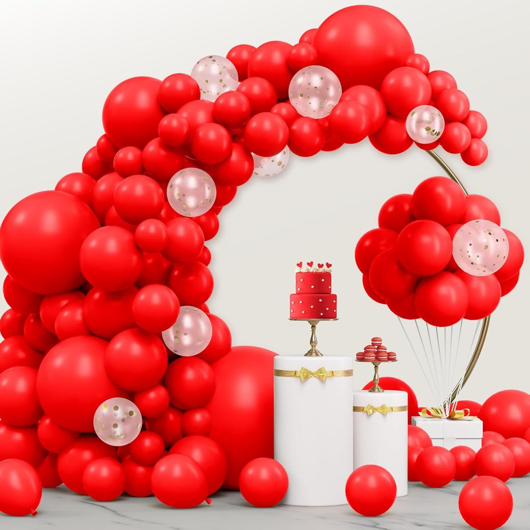 2 x JOYIN 150 Pcs Red Balloons, Different Sizes 18 12 10 5 Inch Red Latex Balloon Arch Kit with Instruction for Birthday Party Decoration Graduation Wedding Holiday