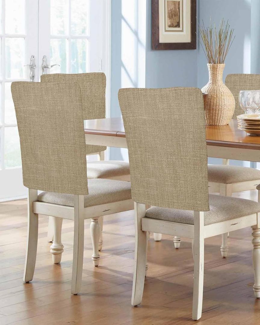 Beige Chair Back Covers Set of 6, Solid Brown Color Burlap Removable Washable Chair Covers for Dining Chairs, Modern Farmhouse Decorative Dining Room Chairs Cover for Party Home Hotel Wedding