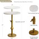 WHGBJA Adjustable Drink Table, 10"x12"x(22~30") Martini Table with Metal Antique Brass Stand Base, Drink Tables for Small Spaces, Living Room, Bedroom, Or Office (White)