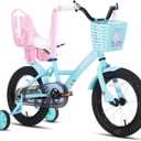 KEANO Zinnia 14 16 20 Inch Kids Bike for Girls Ages 3-10 Years, Girls' Bikes with Training Wheels, Streamers, Basket and Doll Seat, Children Bicycles (Green)