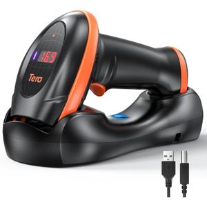 Tera Pro Series Wireless 1D 2D QR Barcode Scanner with Cradle Display Counting Screen Extra Fast Scanning Speed Ultra High Resolution Handheld Image Bar Code Reader for Warehouse Inventory HW0008