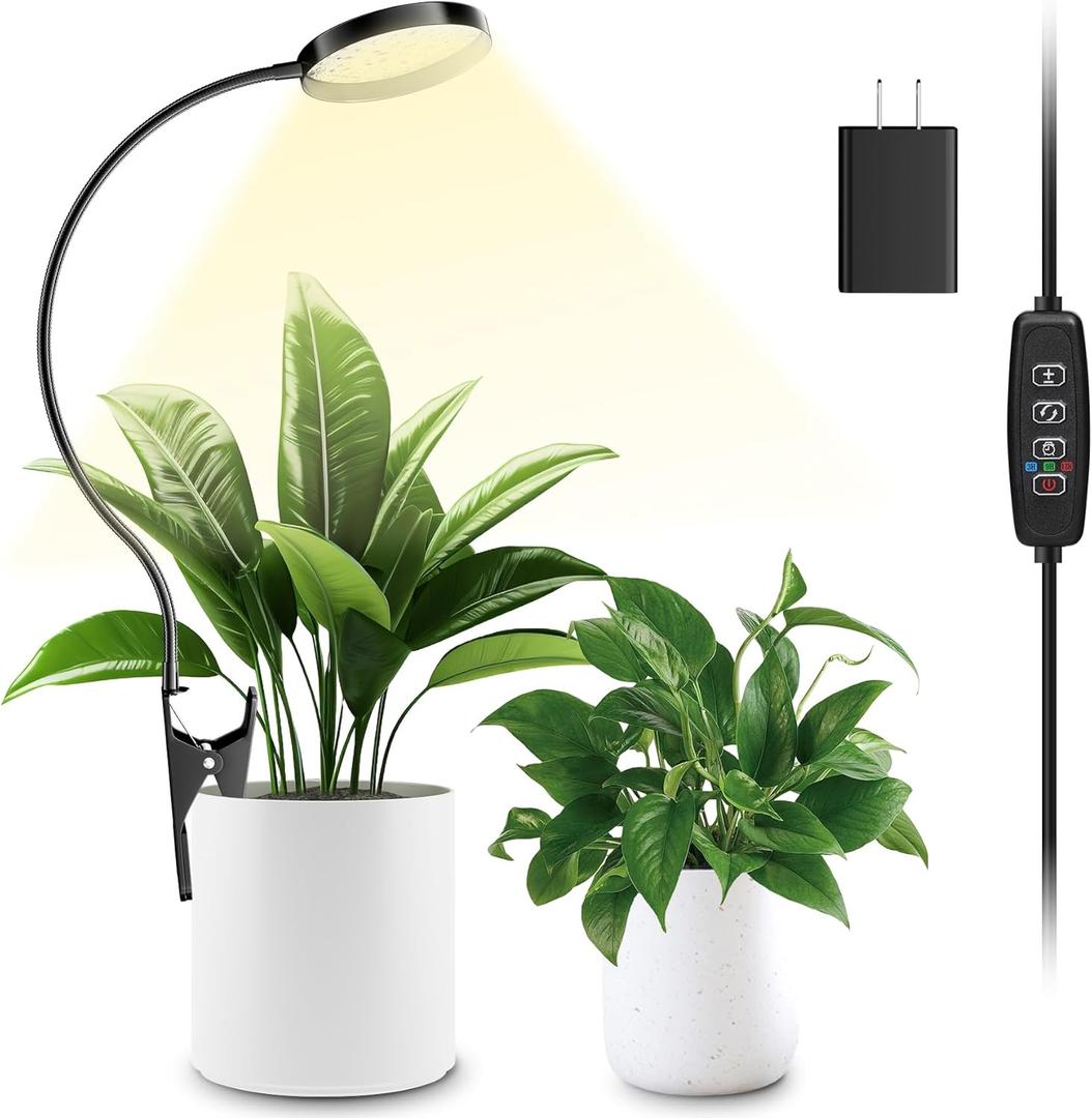 YUYMIKA LED Grow Light, Clip On Plant Lights for Indoor Growing with 3,6,12 H Timer, 10 Dimmable Levels Grow Lights for Indoor Plants Full Spectrum, for Houseplants, Bonsai, Pot Plant (1-Pack)