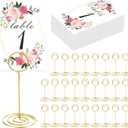 26 PCS Table Number Holder - Table Card Holder Stand Wire Photo Holder with 26 Pcs Floral Table Number Cards, Place Card Holder Stand for Weddings Party Office Paper Memo Menu Note Clips