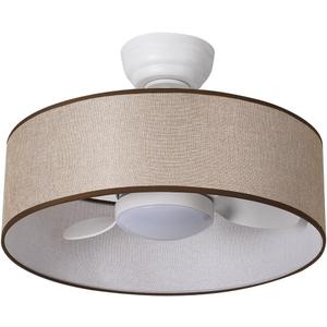 LED 20 Smart Linen Fabric Drum Dimmable Ceiling Fan with Light and Remote,Low Profile Round Lamp Lighting,Small Circle Semi Flush Mount Fandelier Fixture for Indoor Bedroom Dining Kitchen