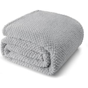 Whale Flotilla Queen Size Fuzzy Fleece Blanket for Bed, 90x90 Inch Fluffy Warm Soft Jacquard Blankets for All Season, Lightweight and Cozy, Light Grey