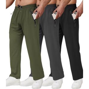 lomsoe 3 Pack Men's Athletic Pants with Zip Pockets, Lightweight Workout Sweat Pants Gifts for Men (Green)