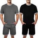 2 Sets Men's Pajamas Short Sleeve Pyjama Modal Sleepwear Shorts with Pockets Nightwear Soft Comfy Pjs Set (X-Large, Black, Cement Gray)