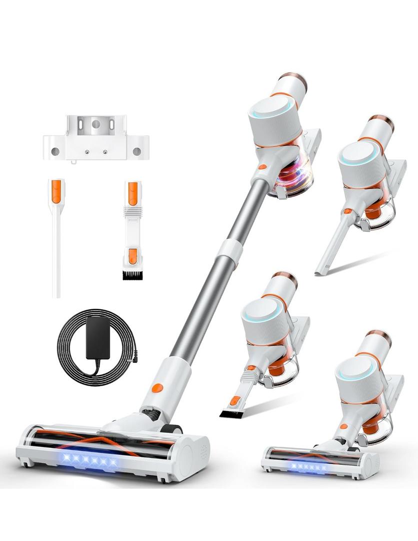 Cordless Vacuum Cleaner, Stick Vac with LED Touch Screen, 45KPA Powerful Suction, Up to 60 Mins Runtime, 7-Stage HEPA Filter, V-shaped Anti-Tangle Brush, Lightweight for Carpet, Hard Floor, Pet Hair
