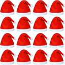 Elcoho 20 Pack Santa Red Hat Short Plush with White Cuffs Non-Woven Fabric Christmas Hat Santa Hat for Adults (Red) (Red)