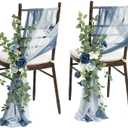 Ling's moment 8pcs Wedding Chair Decorations Aisle Pew Church Artificial Flowers Greenery Swags Dusty Blue & Navy Bench Ceremony Reception Floral Faux Backdrop Rose Arrangements Party Outdoor
