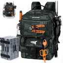 KastKing BaitSpace 50L Fishing Tackle Backpack with Removable Bait Binder,2 Rod Holders Storage Fishing Gear and Equipment (A: Black Camo (With (4) 3600 Tackle Boxes))