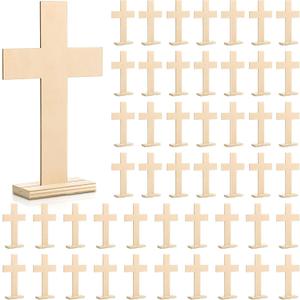 Beeveer 48 Pcs Nativity Wooden Crosses for Baptism, Unfinished for Centerpieces Standing for Crafts Rustic Wood Cross First Communion Baptism Christmas Decorations(Classic)