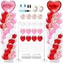 Kasyat 2 Set Valentines Day Balloons Column Stand Kit Red Pink White Arch Garland Kit, Love Heart Foil Balloons for Women Anniversary Wedding Engagement Romantic Proposal Party Decorations