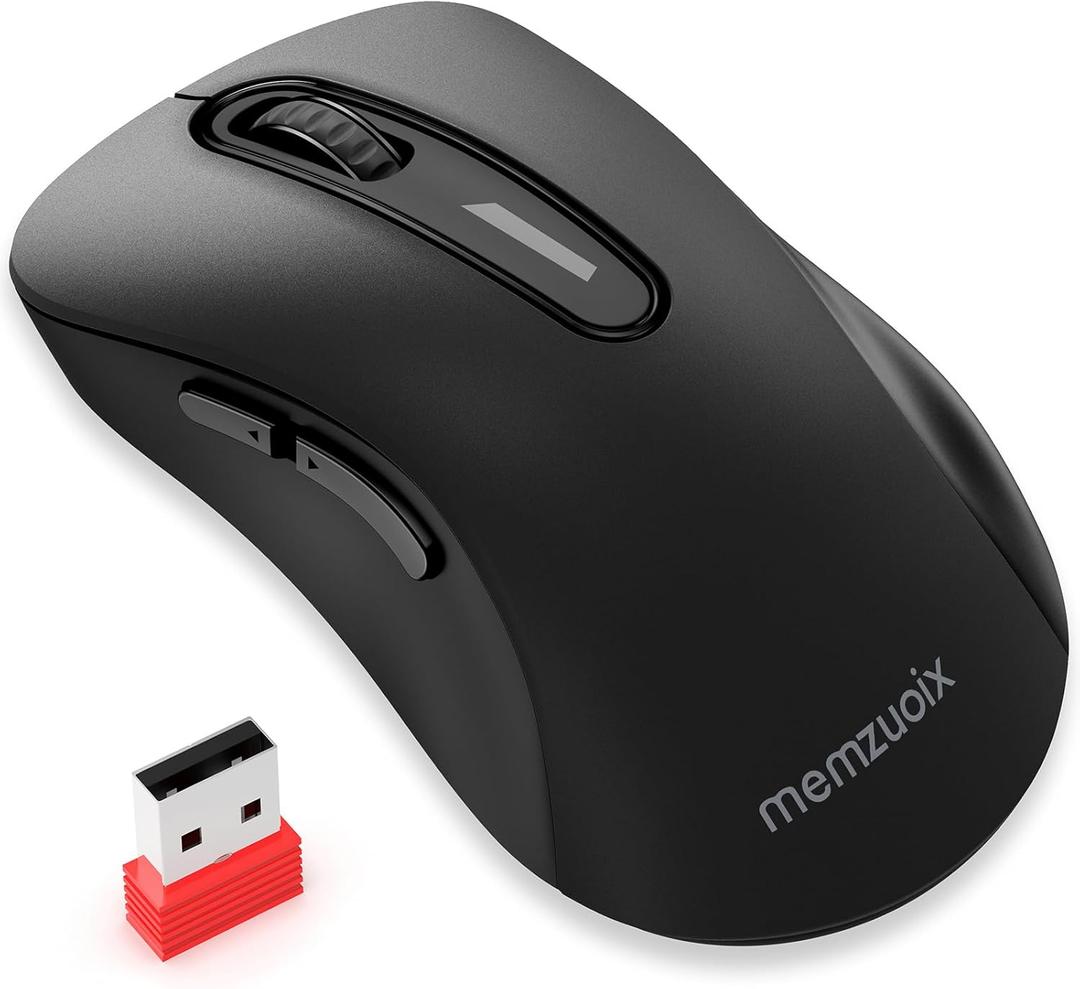 Memzuoix 2.4G Wireless Mouse, 1400 DPI Computer Mice With USB Receiver, Portable Wireless USB Battery Powered Cordless Mouse For Laptop, PC, Desktop, 5 Buttons (Matte Black)