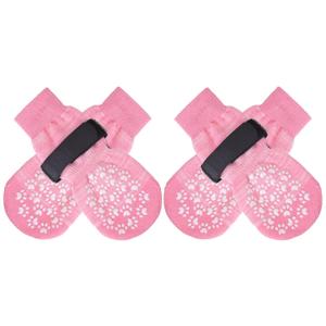 EXPAWLORER Anti Slip Dog Socks to Prevent Licking Paws, Doggie Shoes for Hot Pavement, Pet Booties for Small Senior Dogs, Traction Control Dog Boots & Paw Protectors for Hardwood Floors (Small (4 Count), Pink)