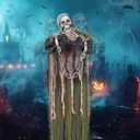 Halloween Decorations Outdoor Life Size Animatronics Grim,LED Eyes Evil with Chain,Creepy Sound, Scary Move,Light Up Eyes,Haunted House Spooky Prop for Outdoor,Yard Lawn.