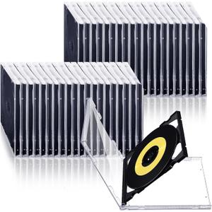 Tellegloww 20 Pack 10.4mm Double Cd Jewel Case Plastic Double 2 Disc Capacity DVD Standard Blank Cd Case Replacement with Two Disc Hubs for Disks Protection(Black)